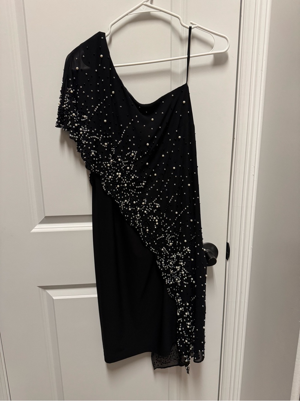 MSK Black One-Shoulder Dress with Sheer Embellished Overlay